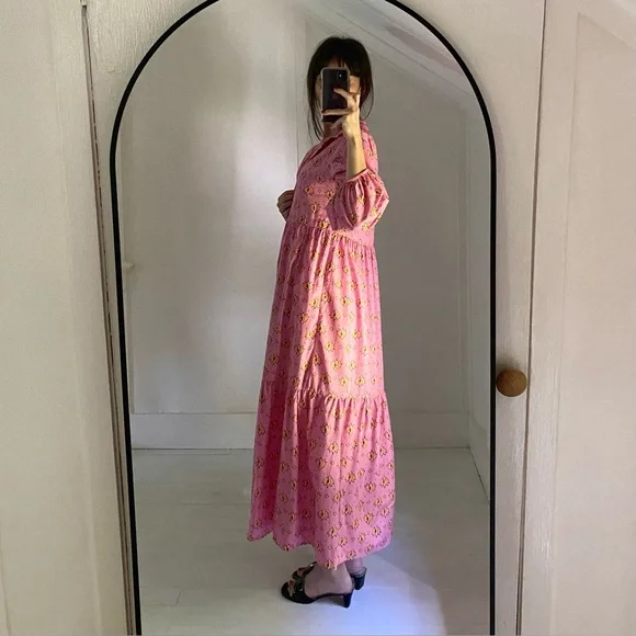 Maeve By Anthropologie Bettina Midi Shirt Dress in Pink Combo - Picture 3 of 10